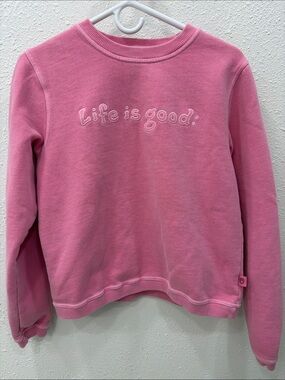 Life Is Good Pink Pullover Sweatshirt with Embroidered Logo